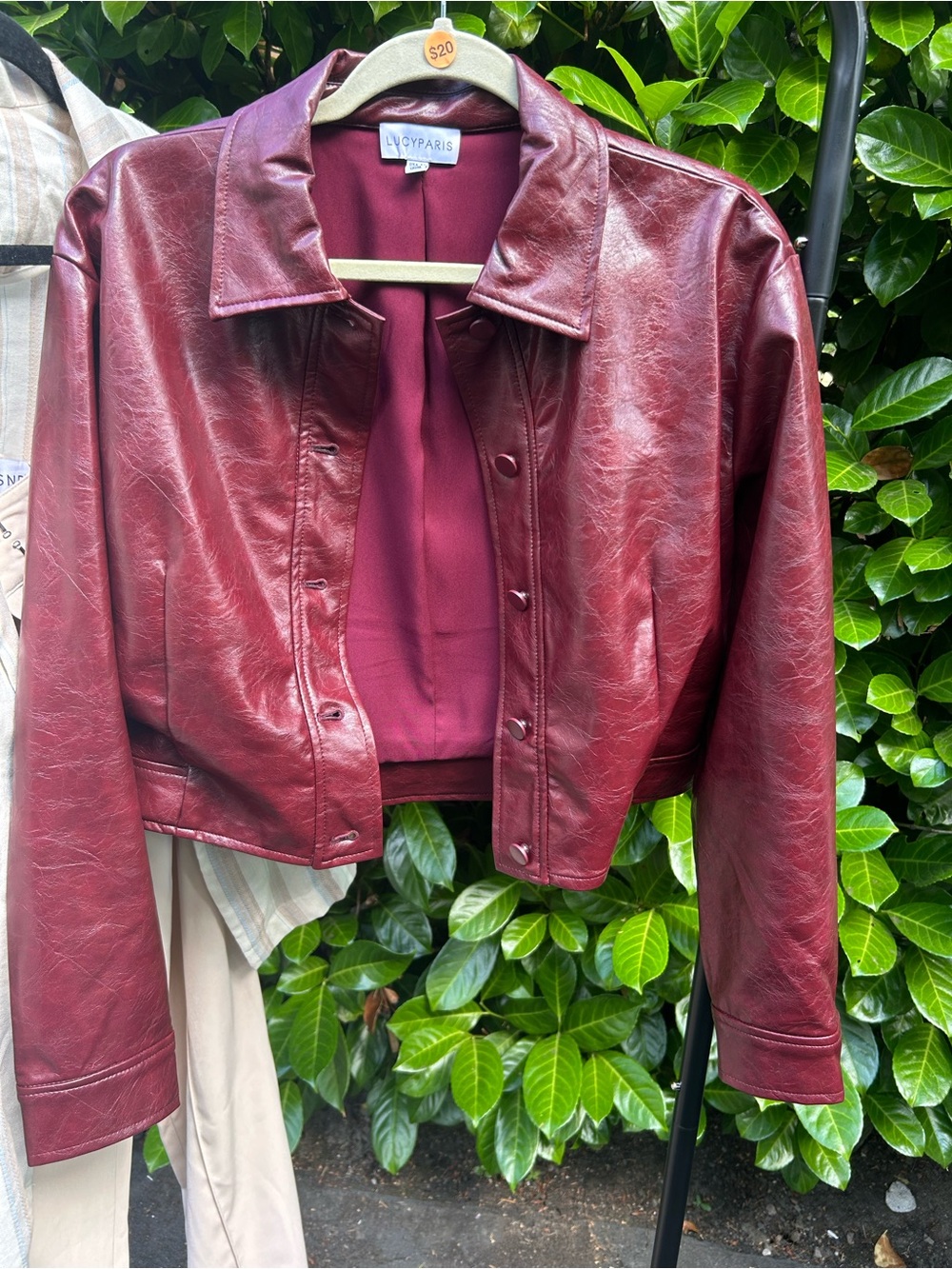 Lucy Paris Deep Burgundy Cropped Leather Jacket